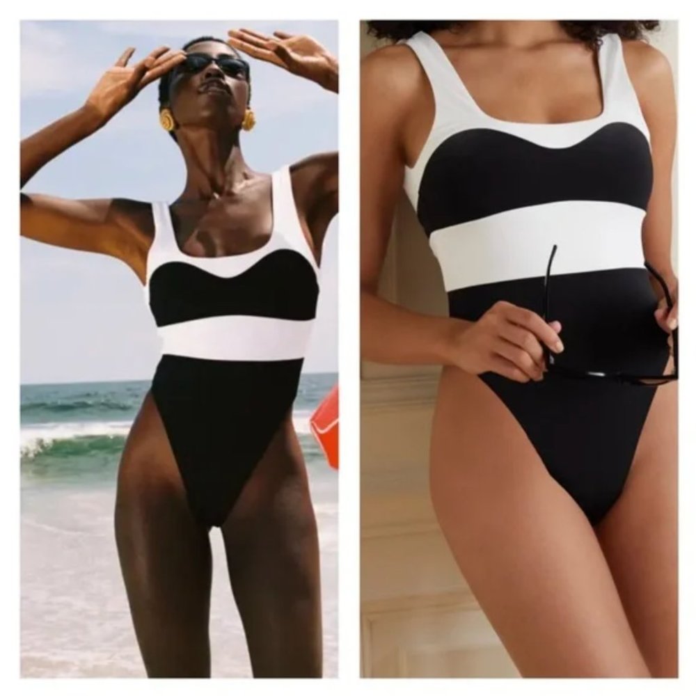 MARA HOFFMAN SWIM Idalia Black White Color Block One Piece Swimsuit
